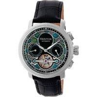 Heritor Automatic Aura Men's Semi-Skeleton Black Leather Silver Watch HR3501