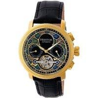 Heritor Automatic Aura Men's Semi-Skeleton Black Leather Gold Watch HR3502
