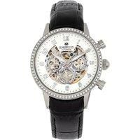 Beatrice Automatic Skeleton Dial Leather-Band Watch with Day & Date