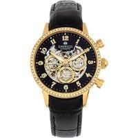 Beatrice Automatic Skeleton Dial Leather-Band Watch with Day & Date