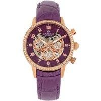 Beatrice Automatic Skeleton Dial Leather-Band Watch with Day & Date