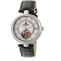 Stella Automatic Semi-Skeleton MOP Leather-Band Watch