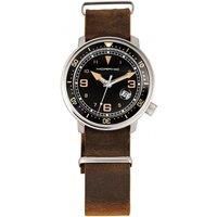 M74 Series Leather-Band Watch w/Magnified Date Display