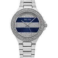 Sophisticated Crystal-Filled Lined Design Quartz Watch with Link Bracelet - Model 5242