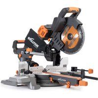 Evolution Power Tools R255SMS-DB-Li Cordless Brushless Double Bevel Double Battery Sliding Mitre Saw 2x18v Li-Ion EXT Multi-Material Blade Cuts Wood Metal Plastic, 255mm - Batteries & Charger Included