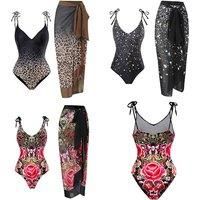 Women'S Swimsuit And Cover-Up Set In 4 Sizes And 3 Designs - Black