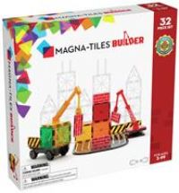Magna-Tiles Builder 32 Piece Set, The Original Magnetic Building Tiles For Creative Open-Ended Play, Educational Toys For Children Ages 3 Years + (32 Pieces) (21632), Clear Colors