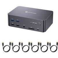 (Desktop only) AV Access 8K KVM Switch Docking Station for 2 PCs & Triple Monitor, 6 DP Cables, DisplayPort 2.0( iDock D23)