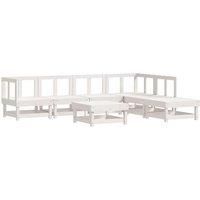 7 Piece Garden Lounge Set White Solid Wood Pine
