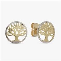 Revere 9ct Yellow Gold Two Tone Tree of Life Stud Earrings
