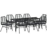 9 Piece Garden Dining Set with Cushions Black Poly Rattan