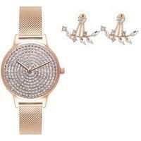 Jessica Rose Glitter Watch & Crystal Earring Set - Silver