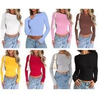 Women'S Solid Colour Slim Round Neck Long Sleeve Top - 4 Sizes & 8 Colours