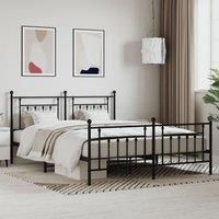 Metal Bed Frame with Headboard and Footboard Black 183x213 cm