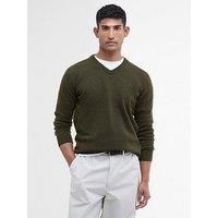 Barbour Lambswool V Neck Knitted Jumper- Dark Green