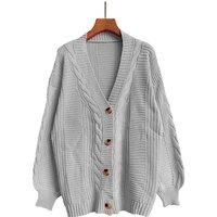 Women'S Oversized Casual Loose-Fit Knit Cardigan - 5 Colour - Black