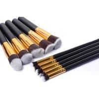 10Pc Kabuki-Style Makeup Brush Set - 2 Colours - Black