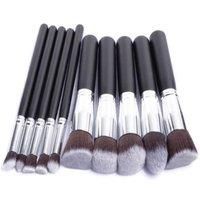 10Pc Kabuki-Style Makeup Brush Set - 2 Colours - Black