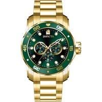 Invicta Mens Pro Diver SCUBA 48mm CHRONOGRAPH Green Dial Gold Tone SS Watch