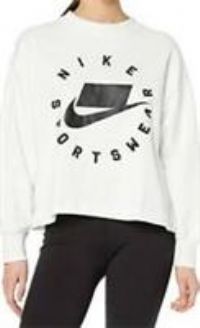 ORIGINAL NIKE AR3052 NSW FT BF FLEECE CREW SWEATSHIRT. WHITE & BLACK, SMALL, NEW