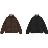 Checkerboard-Lined Puffer Jacket - Black