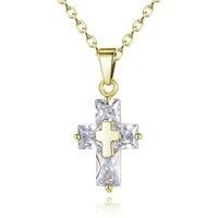 Golden Cross Crystal Necklace - Silver