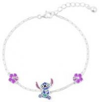 Disney Girls Sterling Silver Blue Stitch and Flower Adjustable Charm Chain Bracelet B902414SL-65.PH