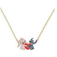 Disney Stitch & Angel Gold Plated Heart Pendant Necklace