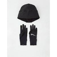 Nike Essentials Womens Running Hat And Glove Set Black Reflective Fleece Ladies