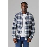 French Connection Men's Cotton Check Flannel Long Sleeve Shirt in Ecru | Size: Large
