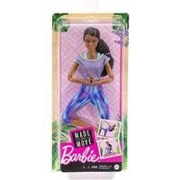 Barbie Made to Move Doll with 22 Flexible Joints and Curly Brunette Ponytail Wearing Athleisure Wear for Kids 3 to 7 Years Old, GXF06, Blue, Purple