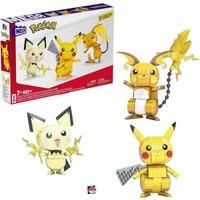 MEGA Pokémon Action Figures Toy Building Set, 4 Inch Pikachu, Raichu and Pichu Build n Show Pikachu Evolution Trio with Poke Ball Pin