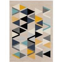 Livabliss Marietta Geometric Rug - Scandi Area Rugs Living Room 160x220 cm, Dining, Kitchen - Neutral, Abstract Patterned Rugs, Boho Style, Easy Care Pile - Large Rug, Beige, Yellow, Blue
