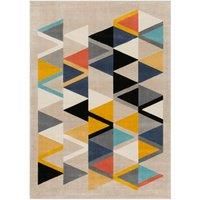 Livabliss Marietta Geometric Rug - Scandi Area Rugs Living Room 160x220 cm, Dining, Kitchen - Neutral, Abstract Patterned Rugs, Boho Style, Easy Care Pile - Large Rug, Beige, Orange, Grey