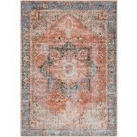 Livabliss Rodas Machine Washable Rug - Vintage Area Rugs Living Room, Large Rug 160x220 cm - Traditional Boho Style, Dining Room, Kitchen, Outdoor, Hallway - Burnt Orange and Dark Blue