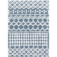Livabliss Dubai Shaggy Rug - Modern Berber Rugs Living Room, Large 160x220 cm, Soft Shaggy Rugs for Bedroom - Neutral Boho Fluffy Rug, Easy Care Plush Thick Pile - Dark Blue and White