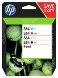 HP 364 4-Pack Black/Cyan/Magenta/Yellow Original Ink Cartridges, Black, Cyan, Magenta,Yellow Multipack, 4 pcs