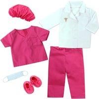 18 Inch Dolls Dress Up set Doctor Nurse Scrubs set Pink with mask and overshoes