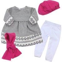 Teamson Kids Sophia/'s Baby Doll 4 Piece Clothes Set, Grey Fair Isle Style Doll Sweater Dress, Leggings, Scarf and Pink Hat for 18 Inch Dolls, Doll Sold Separately