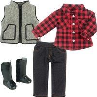 Teamson Kids Sophia’s 4 Piece Baby Dolls Clothes Set, 18" Doll Red Cowgirl Checked Shirt, Country Gilet and Jeggings with Doll Boots, Doll Not Included