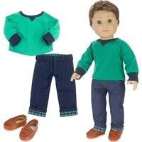 Sophia/'s 3 Piece Baby Dolls Clothes Set, 18 Inch Baby Boy Doll Green Top and Jeans Outfit with Doll Loafer Shoes, Doll Clothing, Doll Not Included