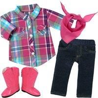 18 Inch Dolls Dress Up set Cowgirl Playset Plaid Blouse Jeggings Pink Boots Pink