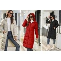 Long Zip Up Puffer Coat For Women In 5 Sizes And 3 Colours - Khaki