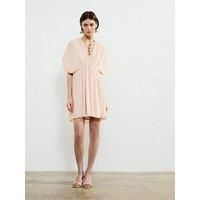 French Connection Plisse V-Neck Ruched Short Sleeve Mini Dress - Pink