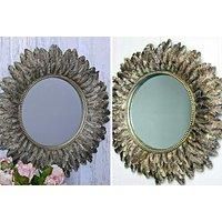 Wall Mountable Round Feather Mirror - Silver And Gold!