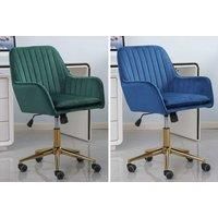 Velvet Upholstered Swivel Office Chair - 3 Colours! - Blue