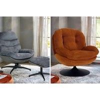 Plush Swivel Chair In Grey With Footstool Or Orange