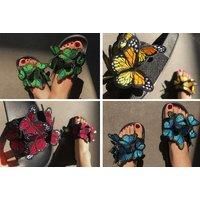 Embroidered Butterfly Flat Sandals - Yellow, Red, Green & Blue