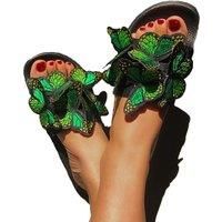 Embroidered Butterfly Flat Sandals - Yellow, Red, Green & Blue