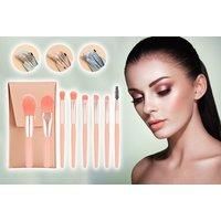8-Piece Makeup Brush Set & Pouch - Pink, Blue, Green Or Apricot!